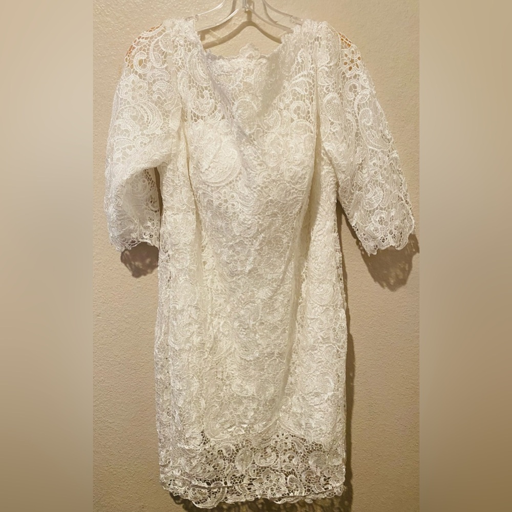 Wedding White Lace 3/4  Sleeve Dress NWOT